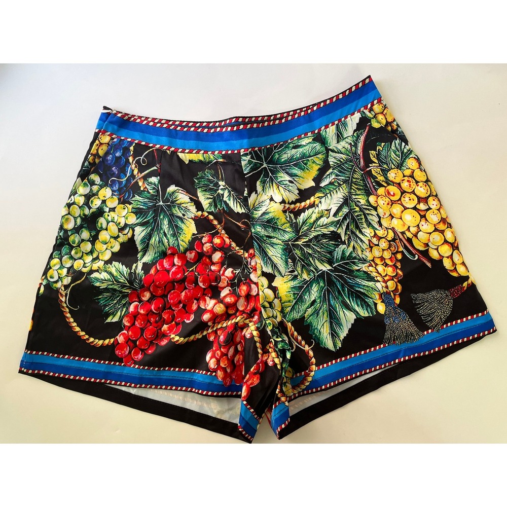 Grape Fruit Print Summer Shorts Black Blue Red Mediterranean